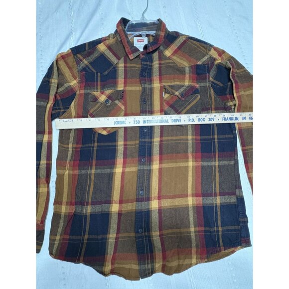 Levis Men's L Long Sleeve Plaid Flannel Shirt Button Front Chest Pockets Yokes - Picture 6 of 10